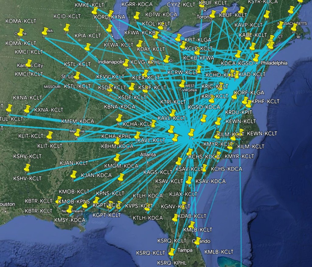 Regional Airline Pilot Route Map